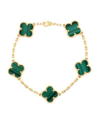Vintage Alhambra 5 Motifs Malachite Bracelet in 18k Yellow Gold