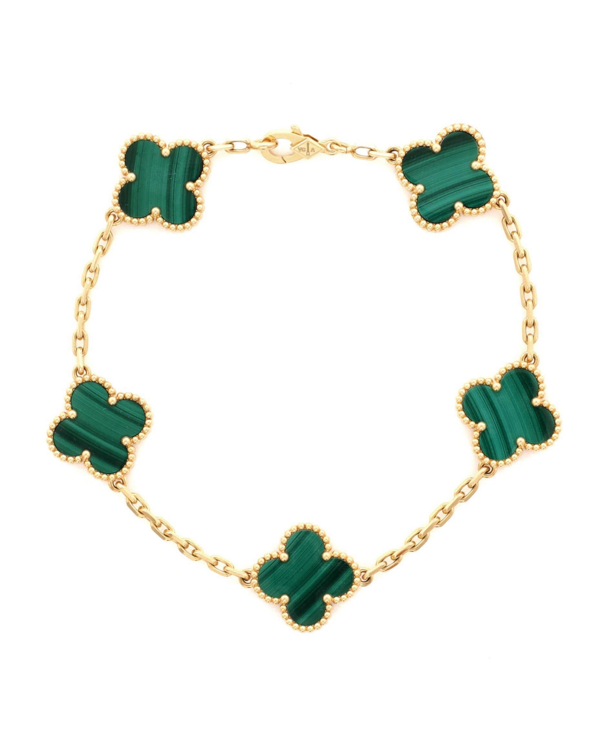 Pre-Owned Van Cleef & Arpels Vintage Alhambra 5 Motifs Malachite Bracelet in 18k Yellow Gold - 18k yellow gold
