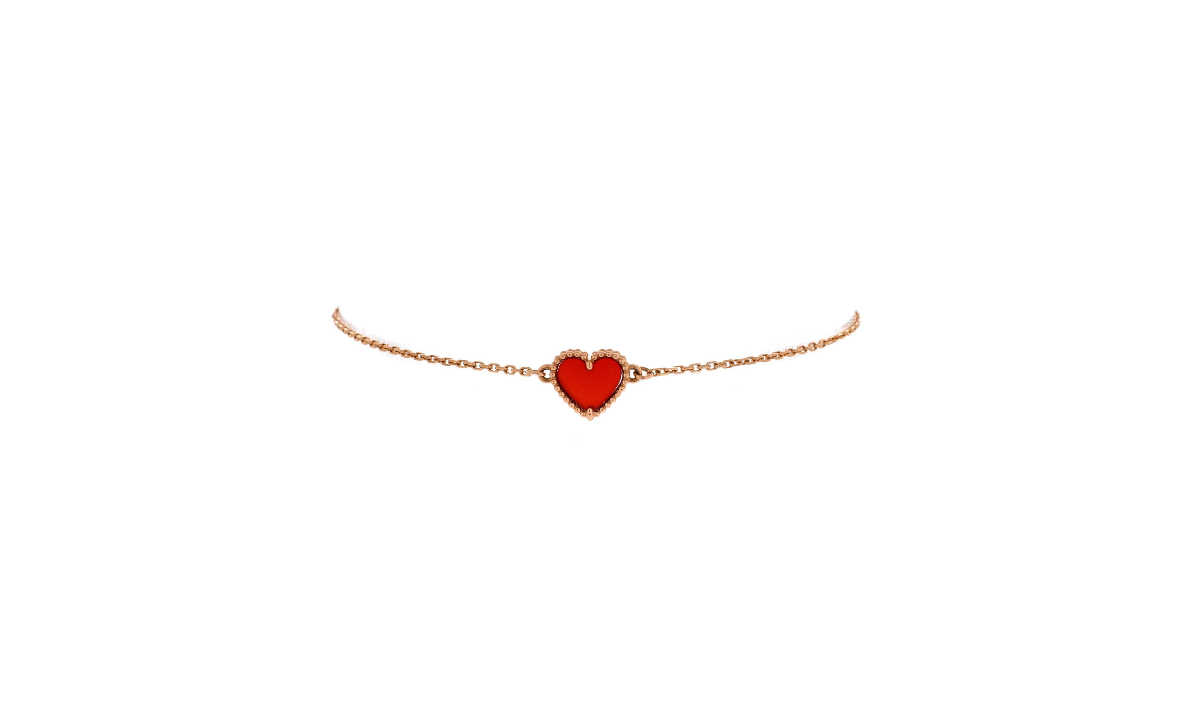 Pre-Owned Van Cleef & Arpels Carnelian Sweet Alhambra Heart Bracelet in 18K Rose Gold