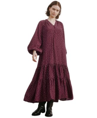 Women's Polka-Dot Tiered V-Neck Maxi Dress
