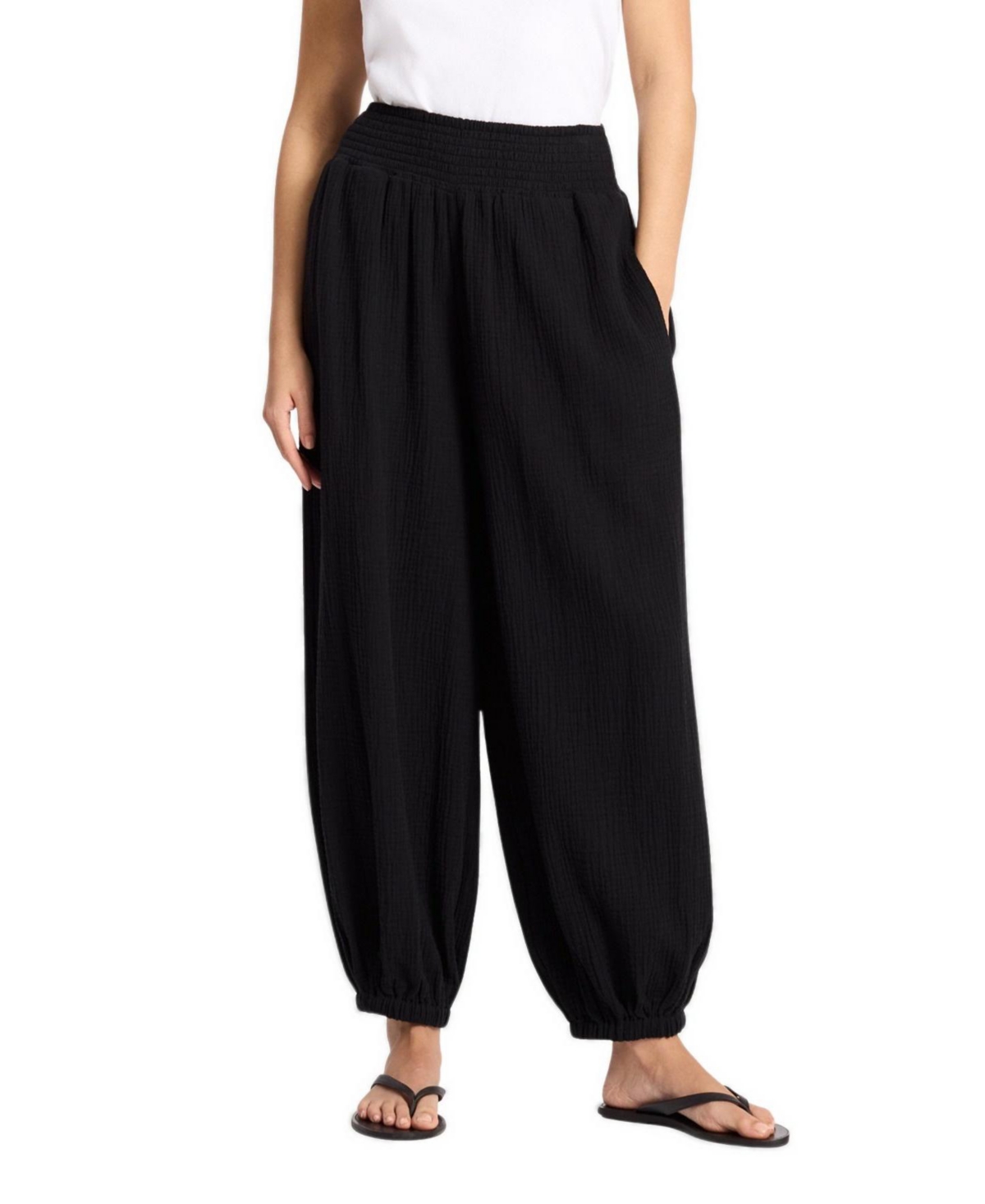Albaray Women's Cheesecloth Harem High-Waist Pants - Black