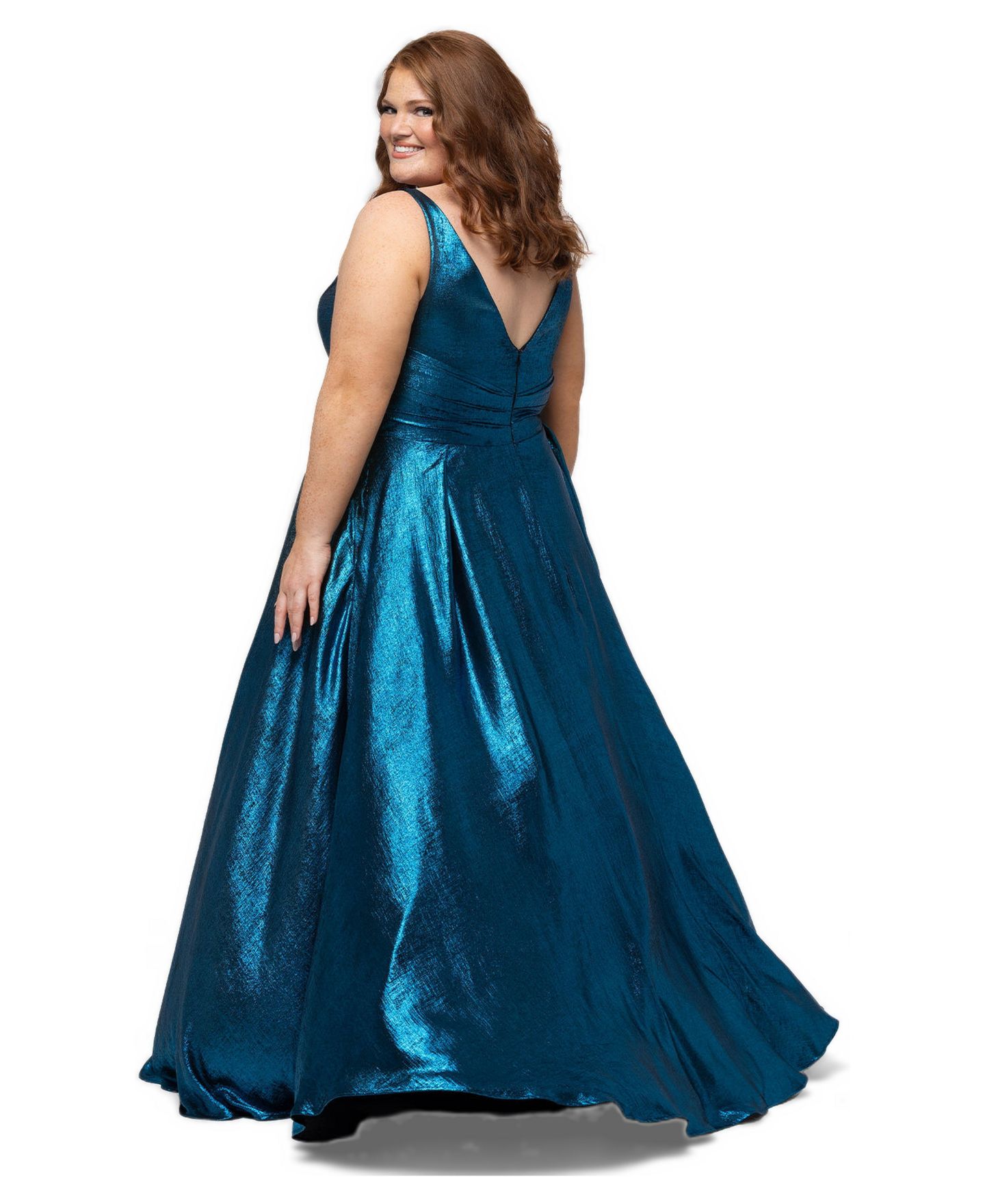 Женское платье Sydney's Closet Plus Size A-Line V-Neckline Gown with Pockets, цвет: Синий — фото 2