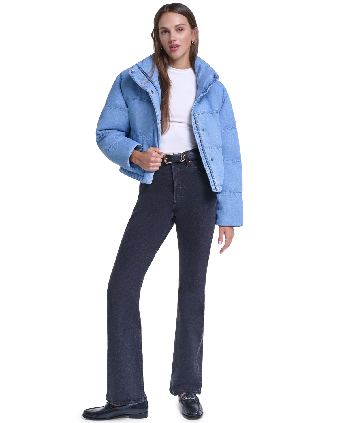 Levi's Women's Puffer Stand Collar Cropped Faux Leather Jacket