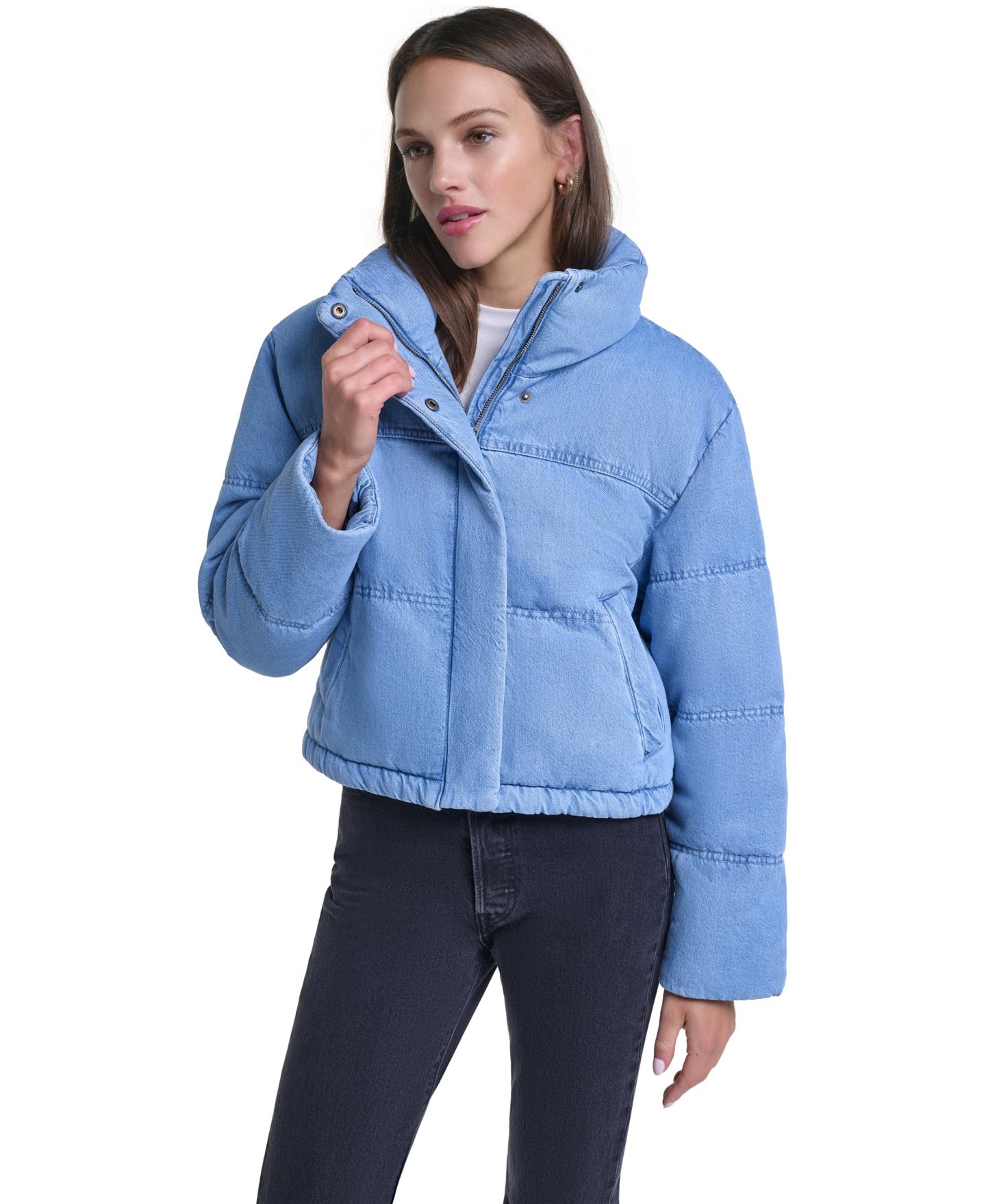 Женская куртка Levi's Puffer Stand Collar Cropped Faux Leather, цвет: Светлая варка джинсовый — фото 2