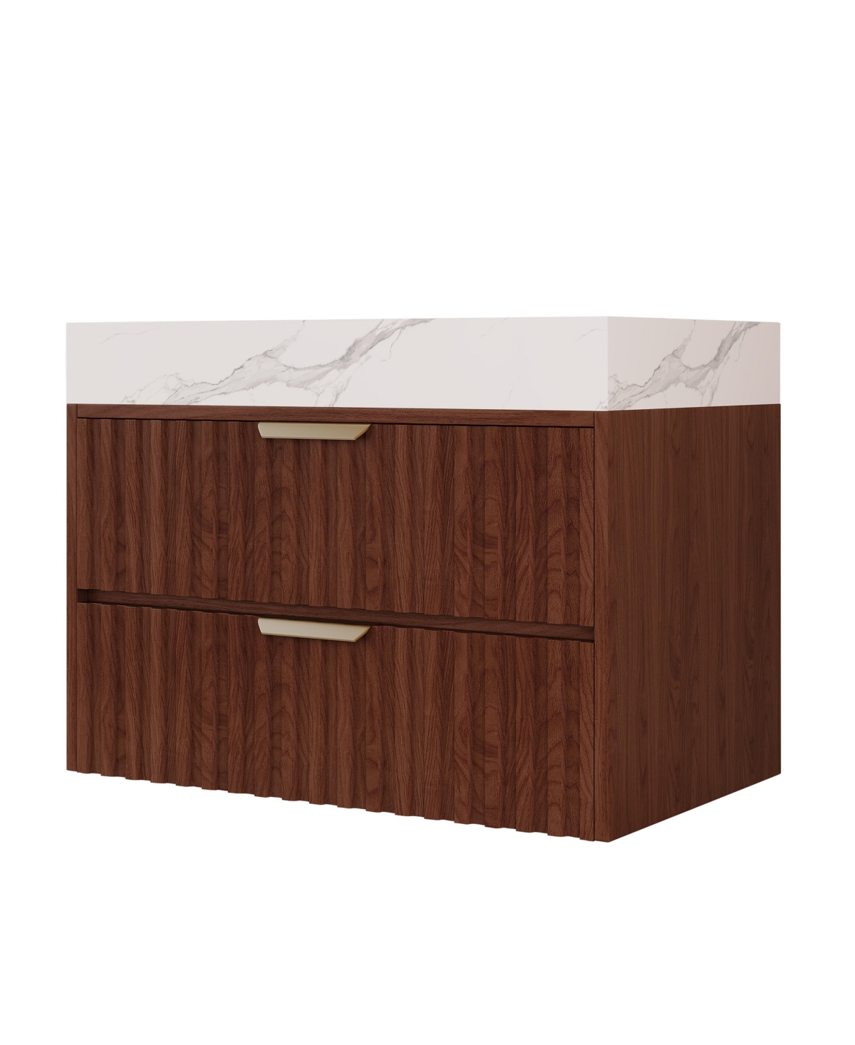 Thirtypeachy 29.9 Inch Floating Bathroom Vanity, Plywood Cabinet, Sintered Stone Top with Ceramic Undermount Sink - Walnut