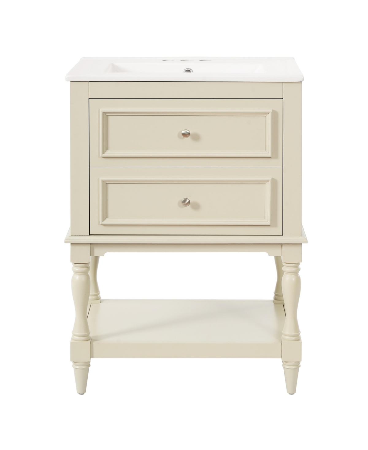 Sillysis 24 Inch Freestanding Bathroom Vanity, Mdf Cabinet with Solid Wood Legs, Ceramic Integrated Sink - Beige