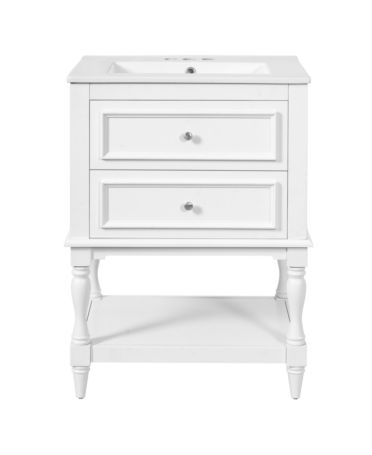 Sillysis 24 Inch Freestanding Bathroom Vanity, Mdf Cabinet with Solid Wood Legs, Ceramic Integrated Sink - White