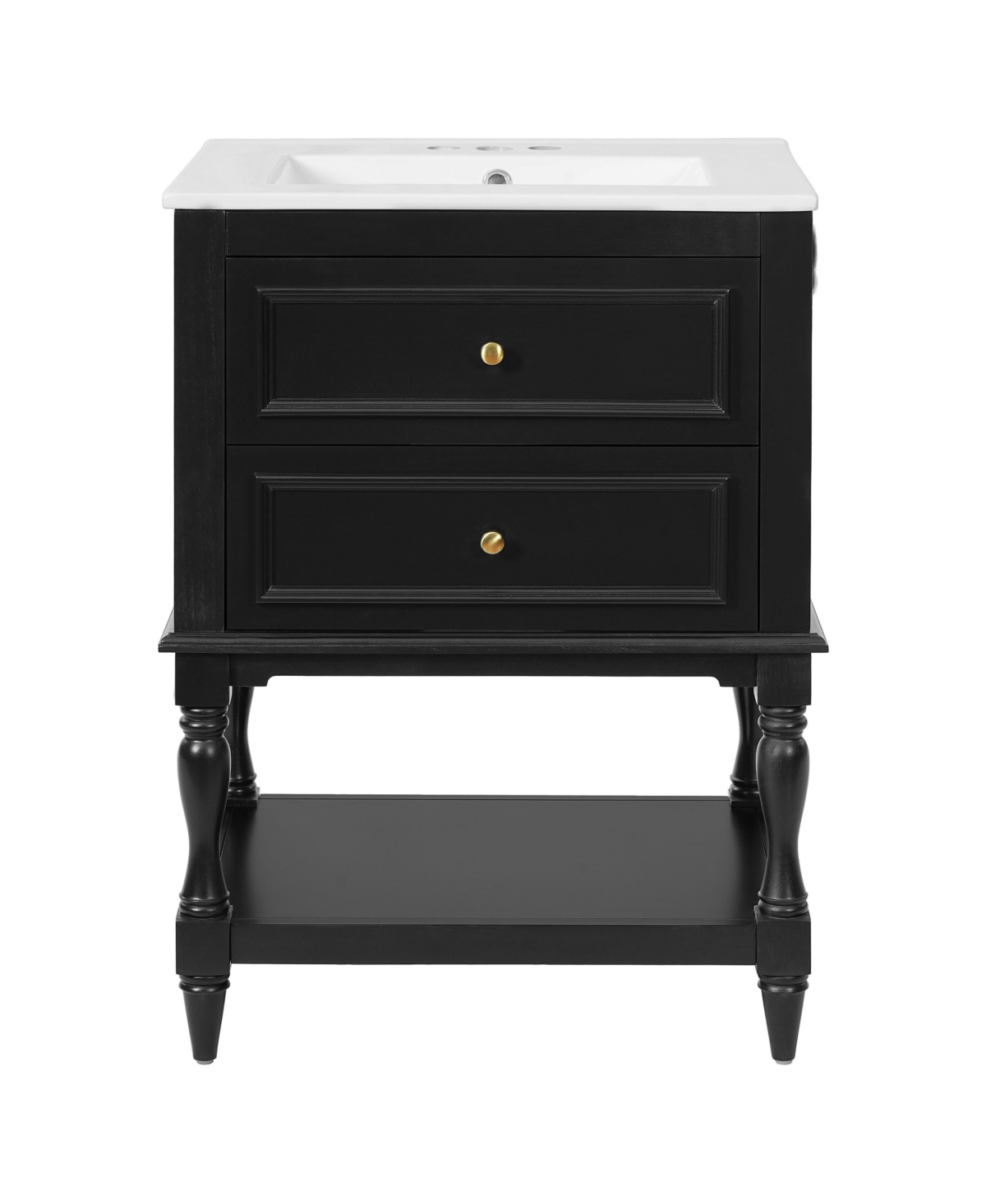 Sillysis 24 Inch Freestanding Bathroom Vanity, Mdf Cabinet with Solid Wood Legs, Ceramic Integrated Sink - Black