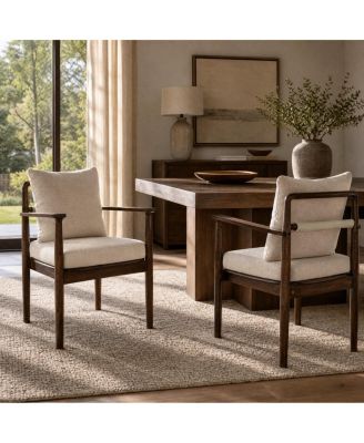 Mid-Century Modern Dining Chairs, Set of 2, Fabric and Walnut Frame