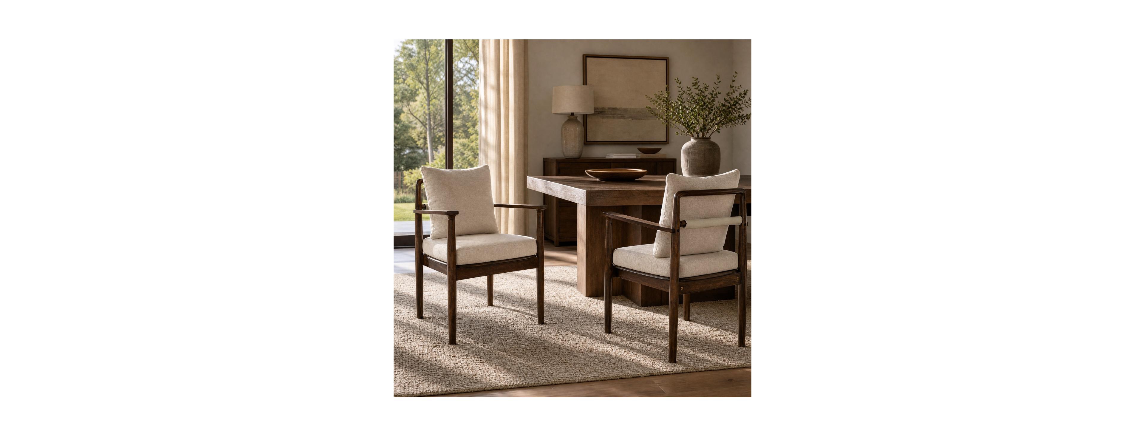 Streamdale Furniture Mid-Century Modern Dining Chairs, Set of 2, Fabric and Walnut Frame