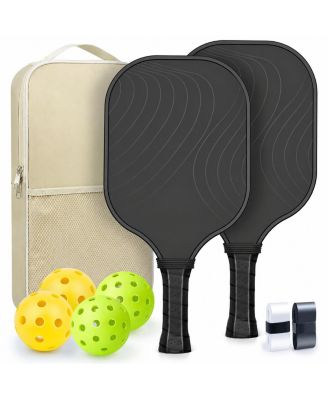 USAPA Approved Carbon Fiber Pickleball Paddles Set 2 Pack Lightweight Rackets With Balls Bag Grip Tapes