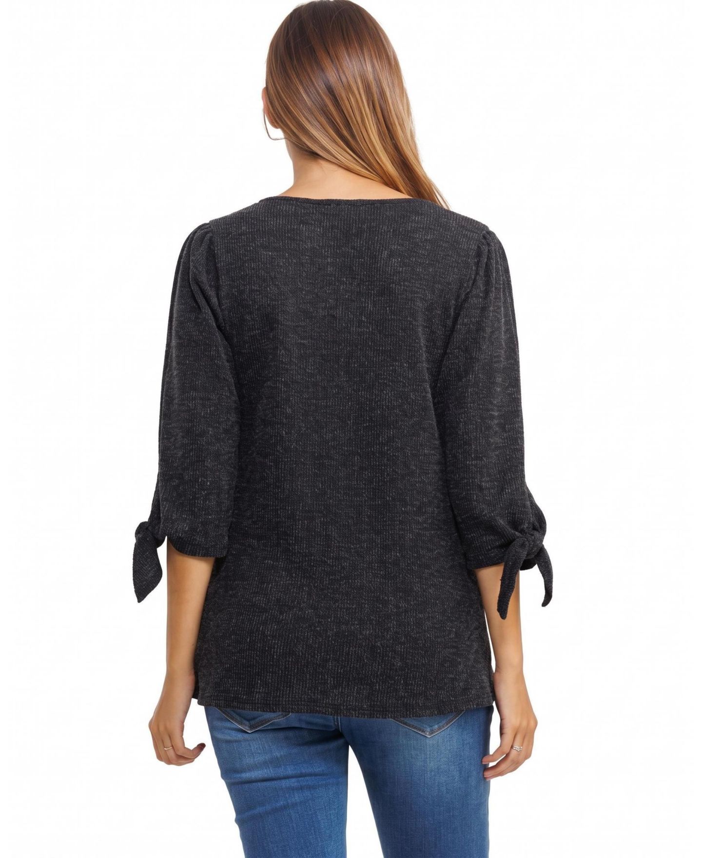 Женский топ Hello Miz Maternity Knit 3/4 Tie-Sleeve Top, цвет: Чёрный — фото 3