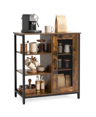 Buffet Sideboard Cabinet with 3 Open Shelves 2 Adjustable Shelves Anti-Tipping Kits