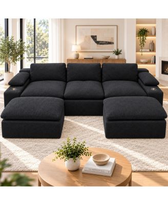 Modular Sectional Sofa with Ottoman, Chenille Couch for Living Room,Deep Lounge Space, Cloud Soft Cushions, Flexible Layout Design, Easy Setup