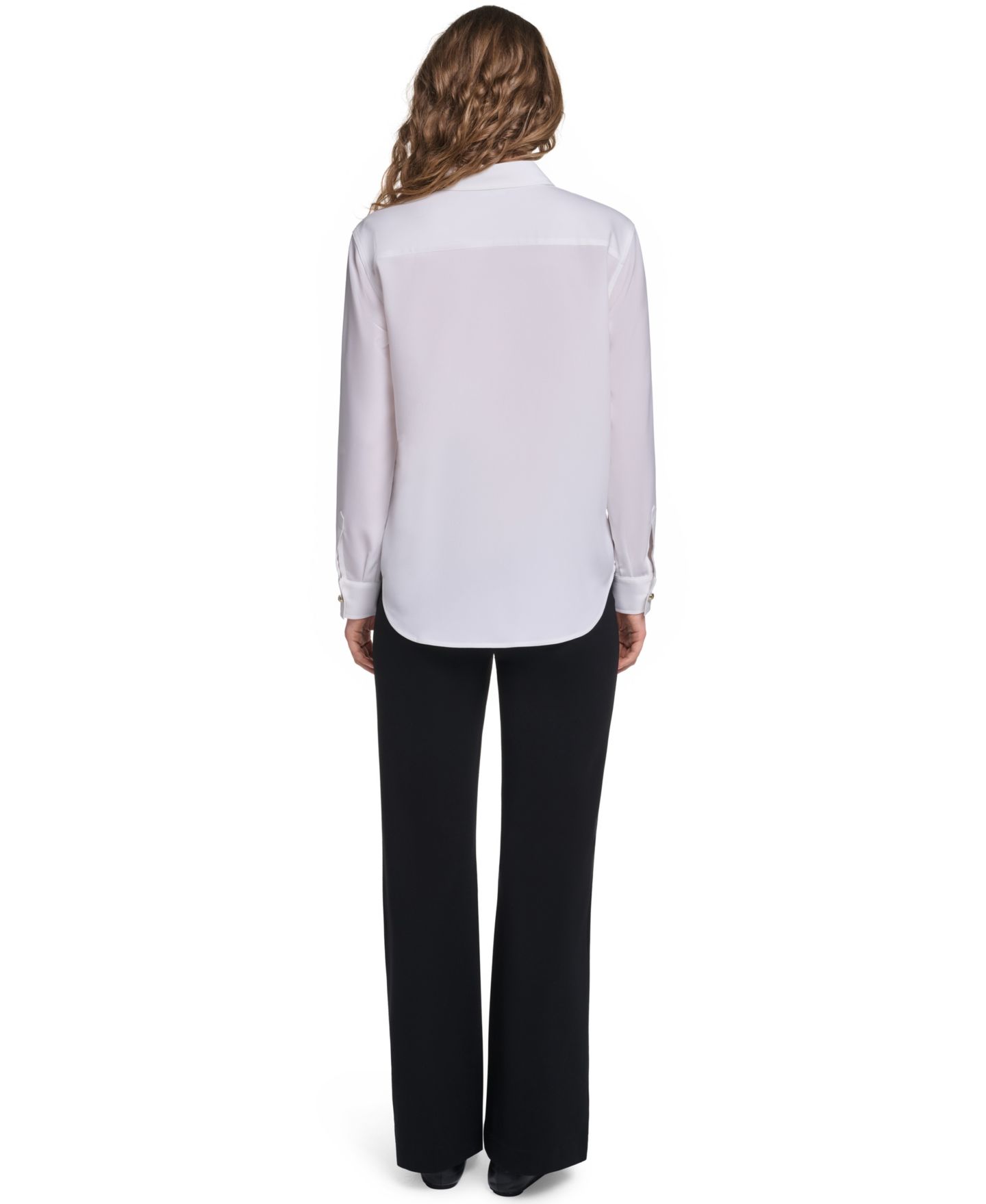 Женский топ KARL LAGERFELD PARIS Karl Frames Point Collar Long Sleeve Button Down, цвет: Мягкий белый — фото 5