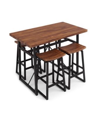 5-Piece Kitchen Dining Set: Rectangular Bar Table with 4 Bar Stools Featuring Footrests-Perfect for Small Spaces and Apartments