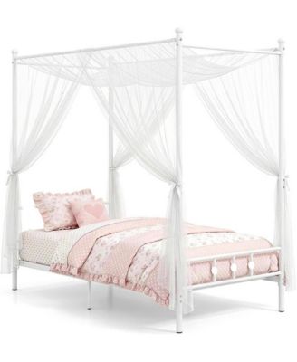 Twin Size Metal Canopy Bed Frame with Headboard and Footboard