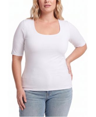Plus Size Square-Neck Elbow-Length Sleeve Top