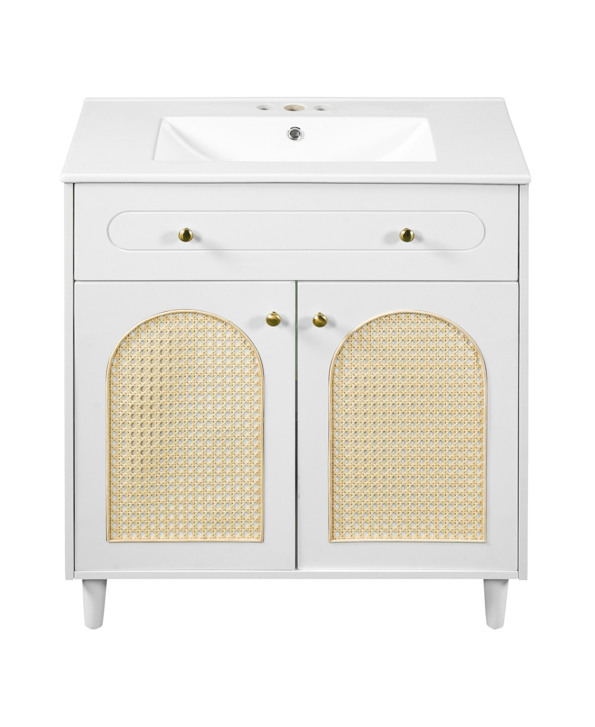 Sillysis 30 Inch Freestanding Bathroom Vanity, Mdf Cabinet with Solid Wood Frame, Ceramic Integrated Sink - White