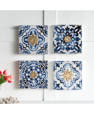Set of 4 Abstract Wall Art Accent Squares, 9.5" x 9.5"