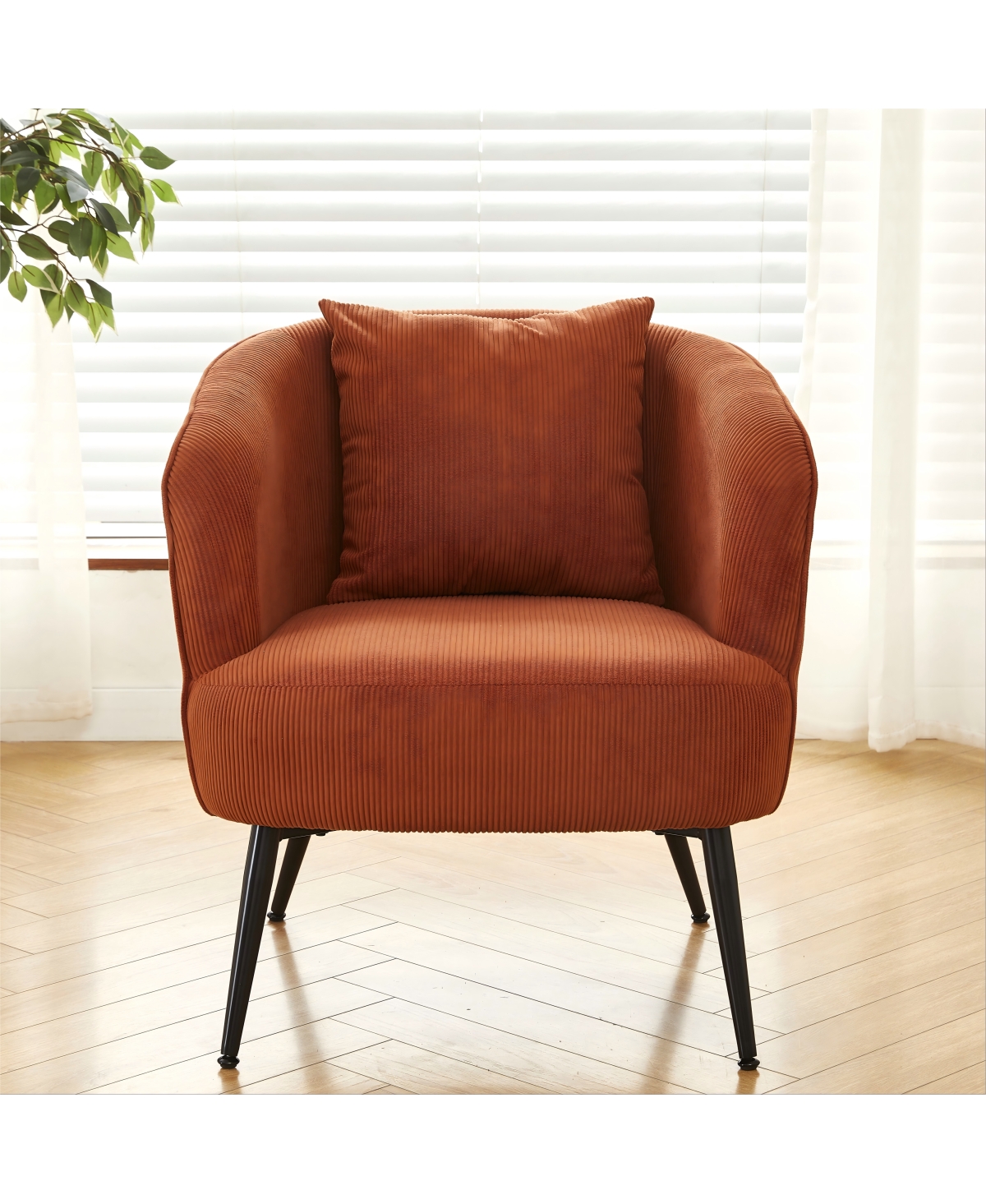 Streamdale Furniture Velvet Accent Chair with Pillow and Metal Legs - Brown