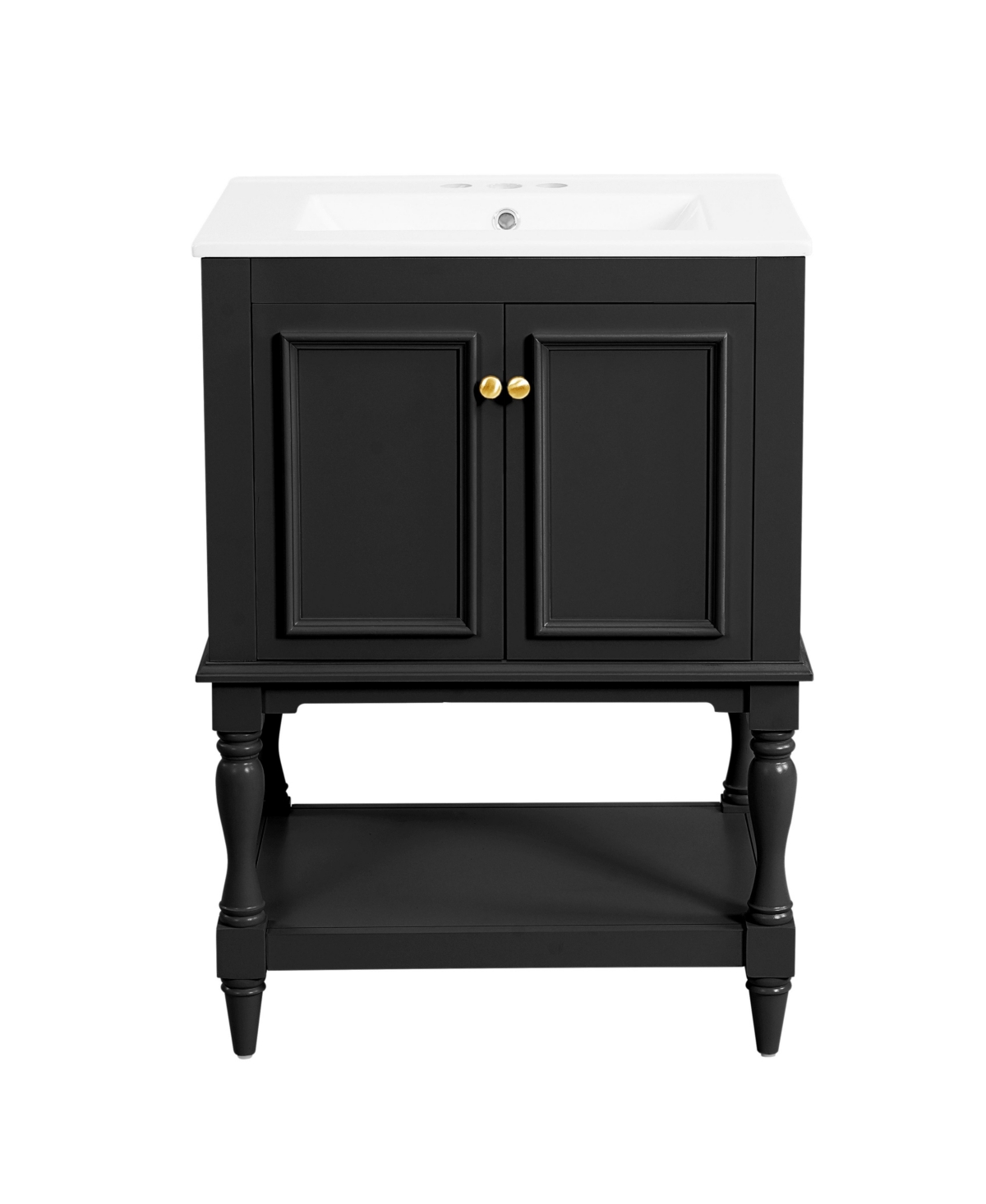 Sillysis 24 Inch Freestanding Bathroom Vanity, Mdf Cabinet with Solid Wood Legs, Ceramic Integrated Sink - Black