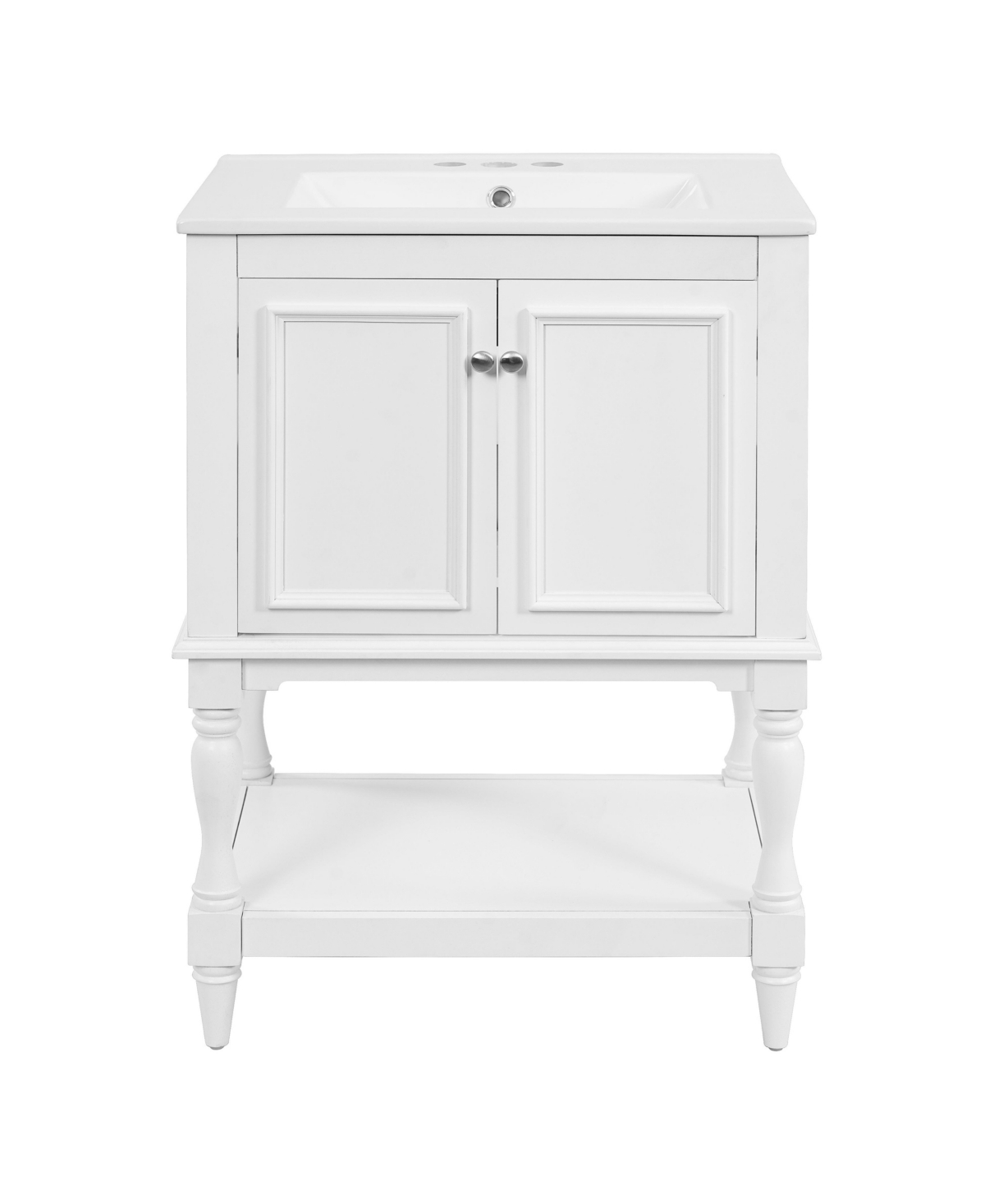 Sillysis 24 Inch Freestanding Bathroom Vanity, Mdf Cabinet with Solid Wood Legs, Ceramic Integrated Sink - White