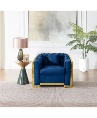 Luxury Velvet Chesterfield Single Sofa with Gold Accent