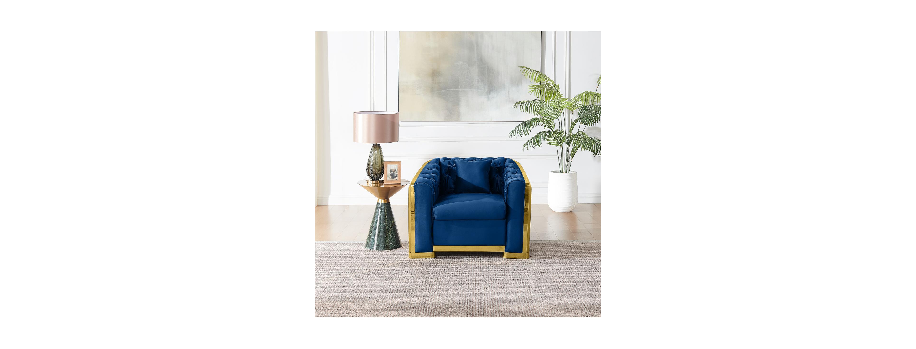Streamdale Furniture Luxury Velvet Chesterfield Single Sofa with Gold Accent