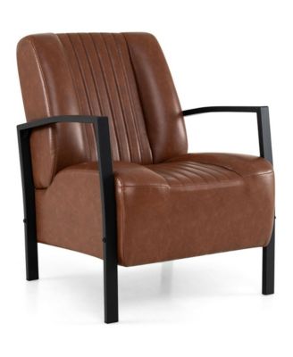 PU Leather Upholstered Padded Seat S-Shaped Spring Armchair