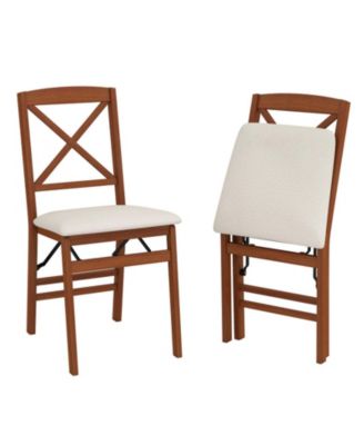 Set of 2 Rubber Wood Padded Seat Folding Dining Chairs