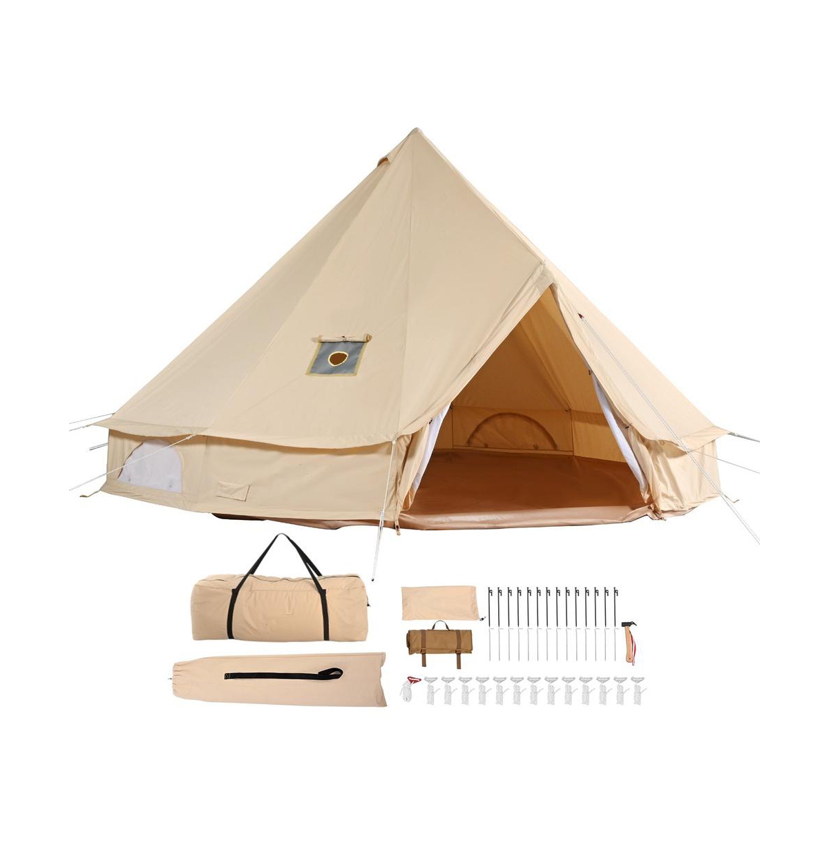 Sugift 19.68 Ft Canvas Bell Tent with Stove Jack for 10-Person Camping