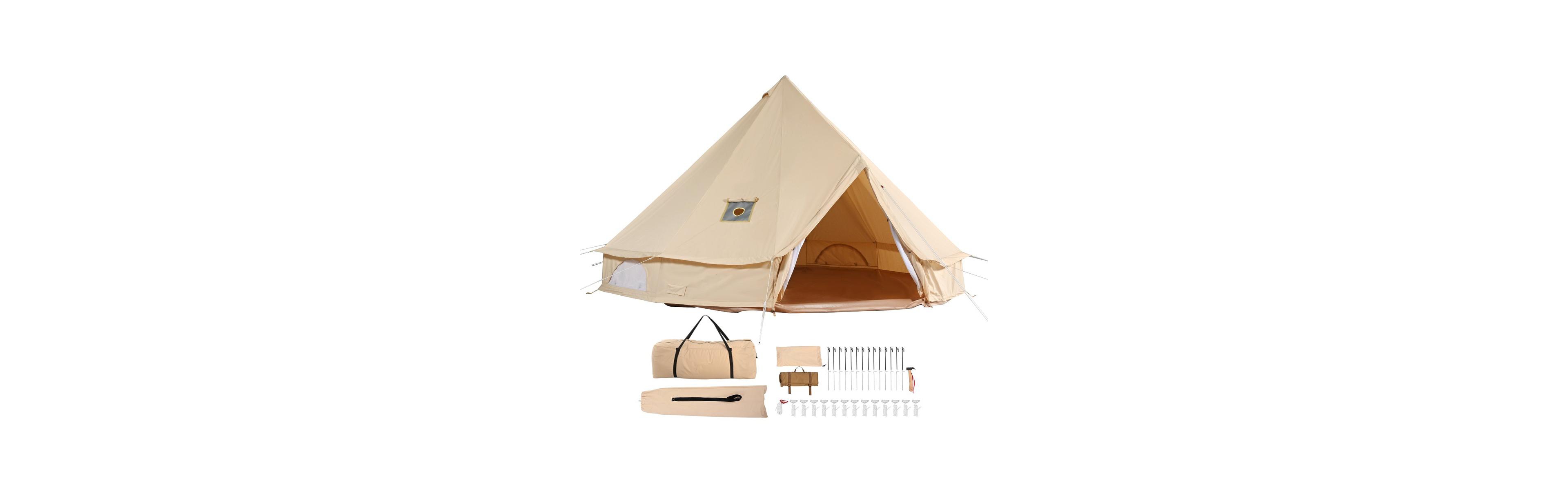 Sugift 19.68 Ft Canvas Bell Tent with Stove Jack for 10-Person Camping
