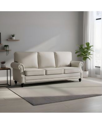 3-Seater Sofa with Nailhead Trim and Turned Wood Legs