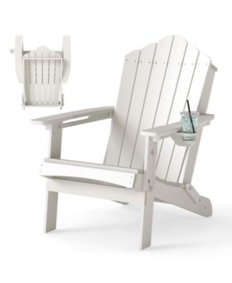 Folding HDPE Adirondack Chair with 31 Inch Backrest and Cup Holder