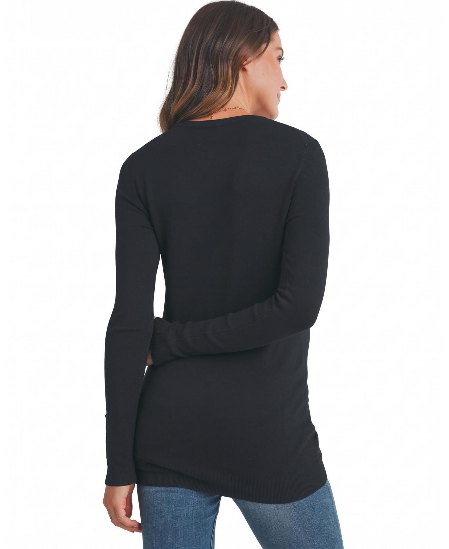 Женский свитер Hello Miz Maternity Long-Sleeve Crew Neck Button-Detail, цвет: Чёрный — фото 2