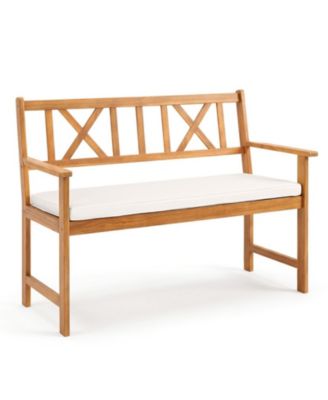 2-Person Acacia Wood Garden Bench with Removable Seat Cushion