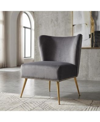 Printed Cloth Armless Accent Chair with Metal Legs