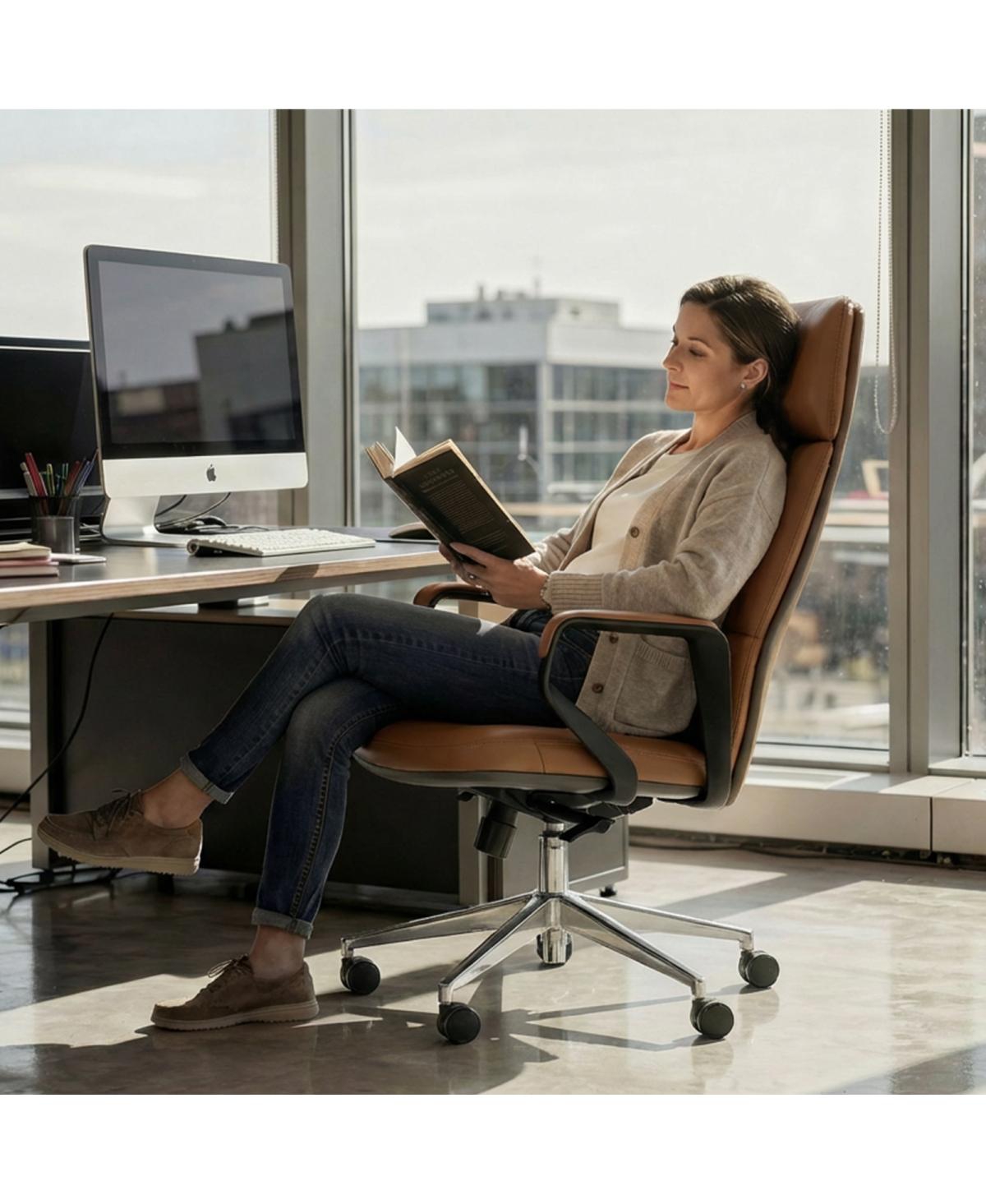 Streamdale Pu Leather High Back Office Chair, Ergonomic Lumbar Support 400lbs - Brown