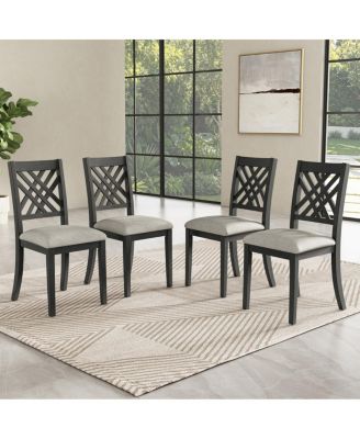 Streamdale 4-Piece Upholstered Cross Back Wooden Dining Chairs Set, Dark Gray