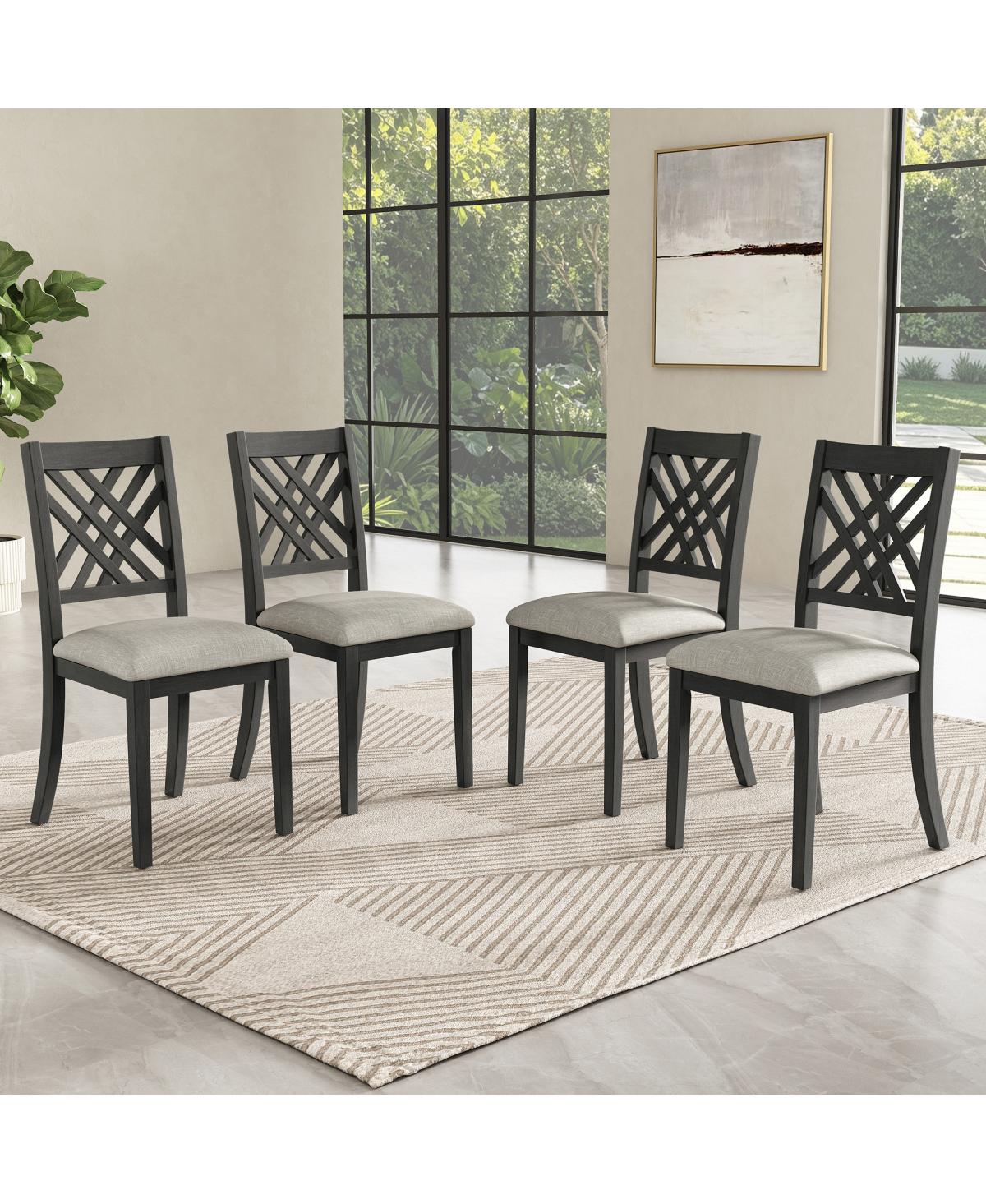 Streamdale 4-Piece Upholstered Cross Back Wooden Dining Chairs Set, Dark Gray