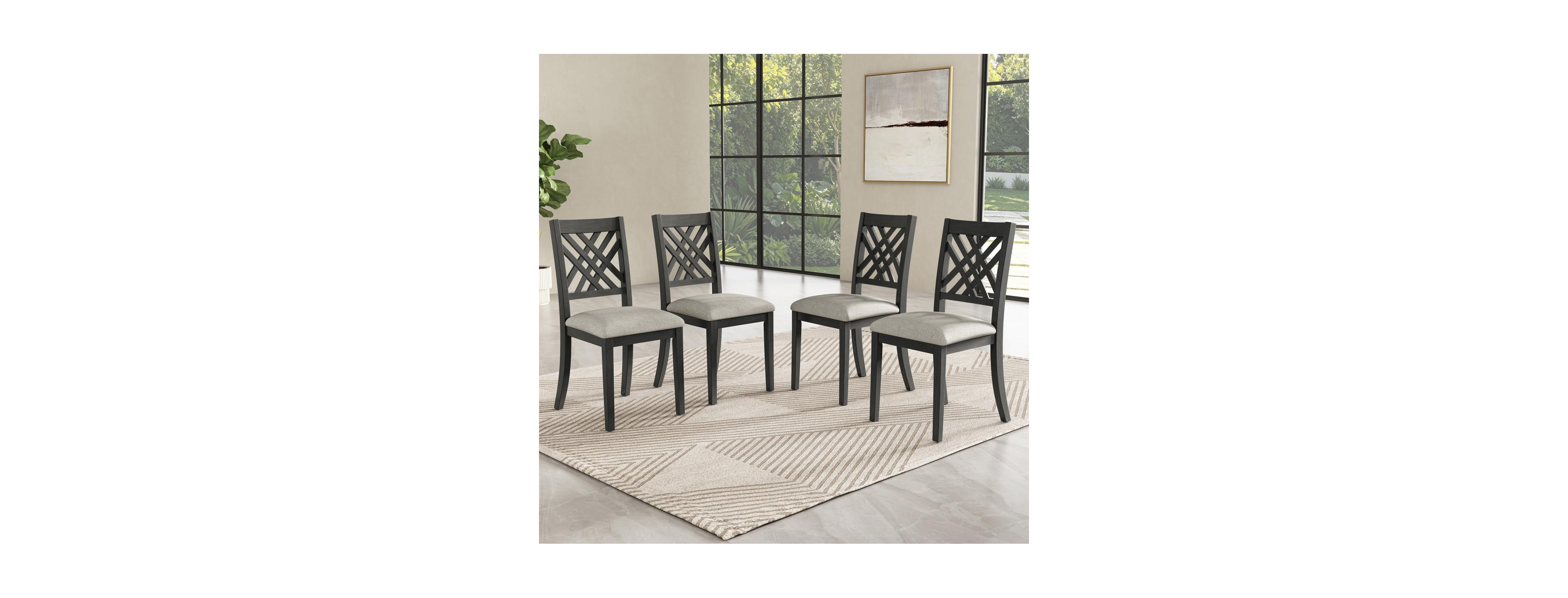 Streamdale 4-Piece Upholstered Cross Back Wooden Dining Chairs Set, Dark Gray