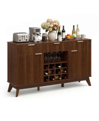 60 Inch Engineered Wood and Metal Adjustable Wine Bar Cabinet with 2 Doors and 3 Drawers