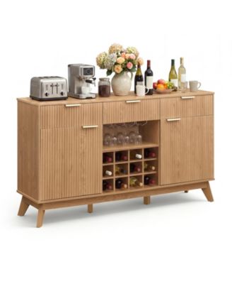 60 Inch Engineered Wood and Metal Adjustable Wine Bar Cabinet with 2 Doors and 3 Drawers