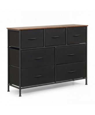 7-Drawer Wide Dresser with Foldable Fabric Bins and Metal Frame