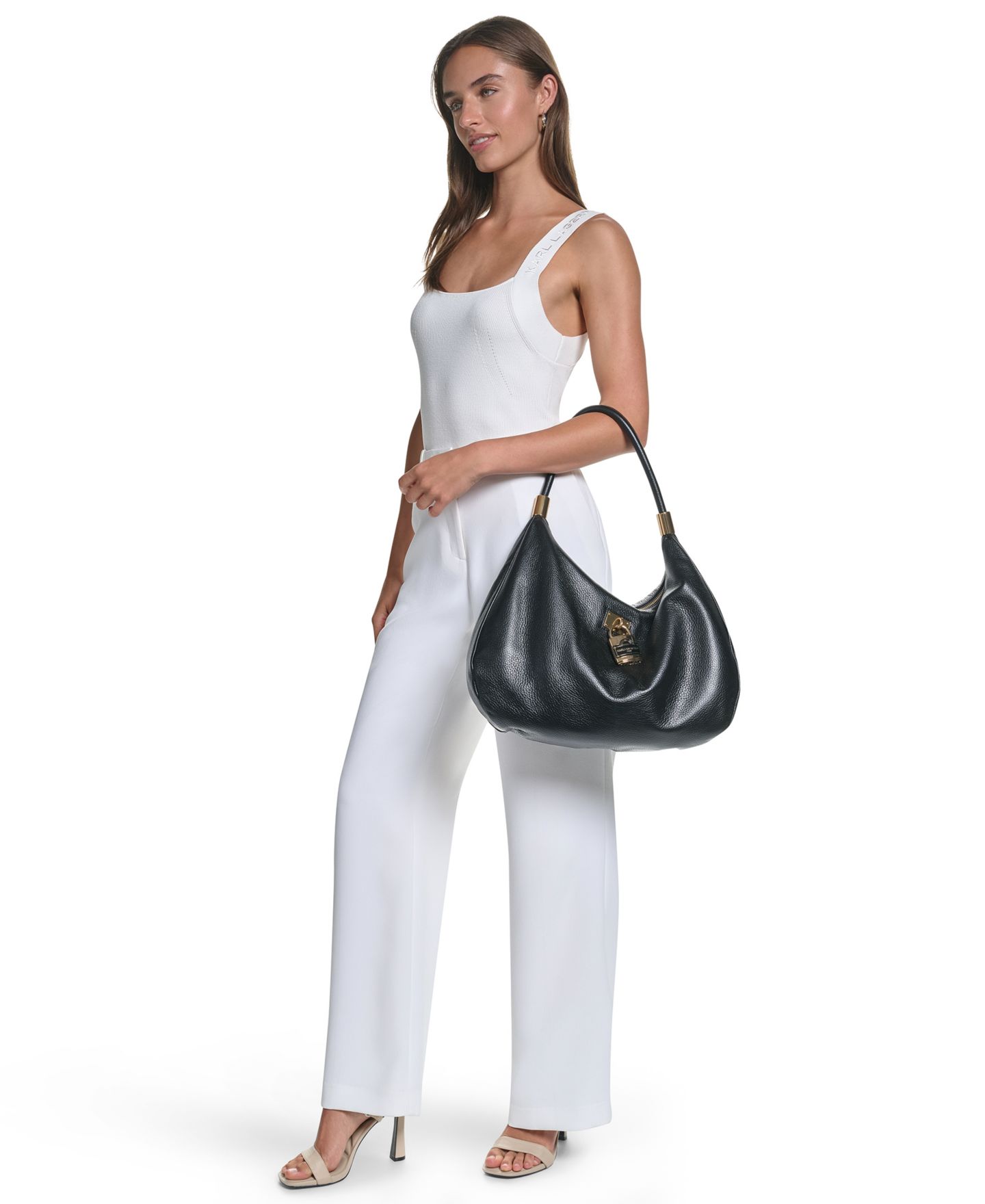 Женская сумка KARL LAGERFELD PARIS Maelynn Large Leather Hobo, цвет: Чёрный / Золотой — фото 4