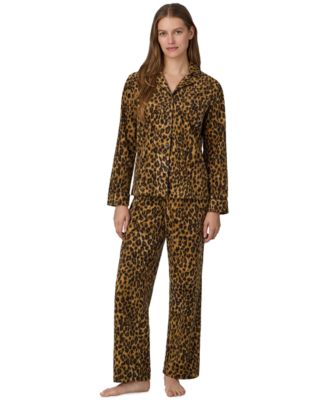 Women's Long-Sleeve Notch-Collar Fleece Top and Pants, 2-Piece Set