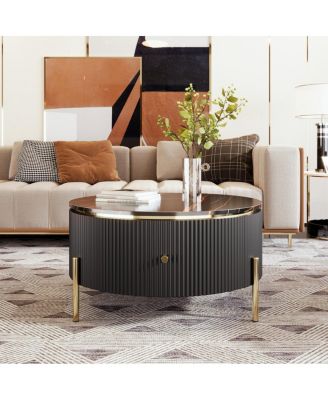 Modern Round Coffee Table with 2 Large Drawers, 31.5