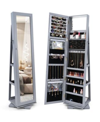 360-Degree Rotating Lockable Jewelry Armoire with Full-Length Mirror