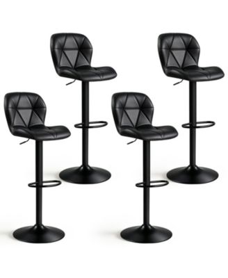 4 Pieces Upholstered Swivel Bar Stools with Adjustable Height Curved Backs Footrests